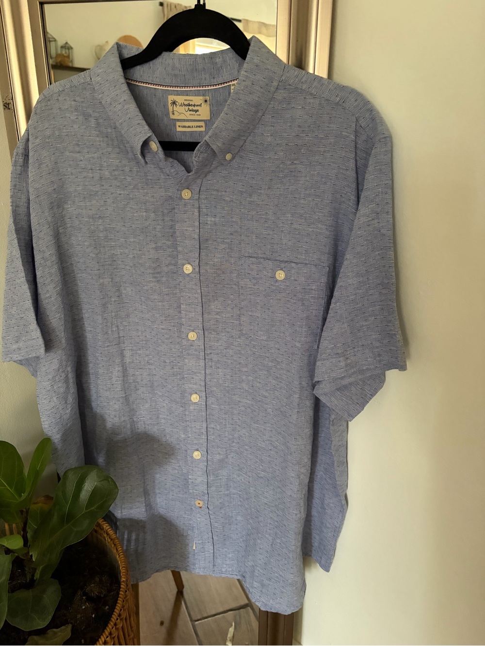 Weatherproof Vintage Washable Linen Shirt Men’s XXL Blue 55% Linen 45% Cotton